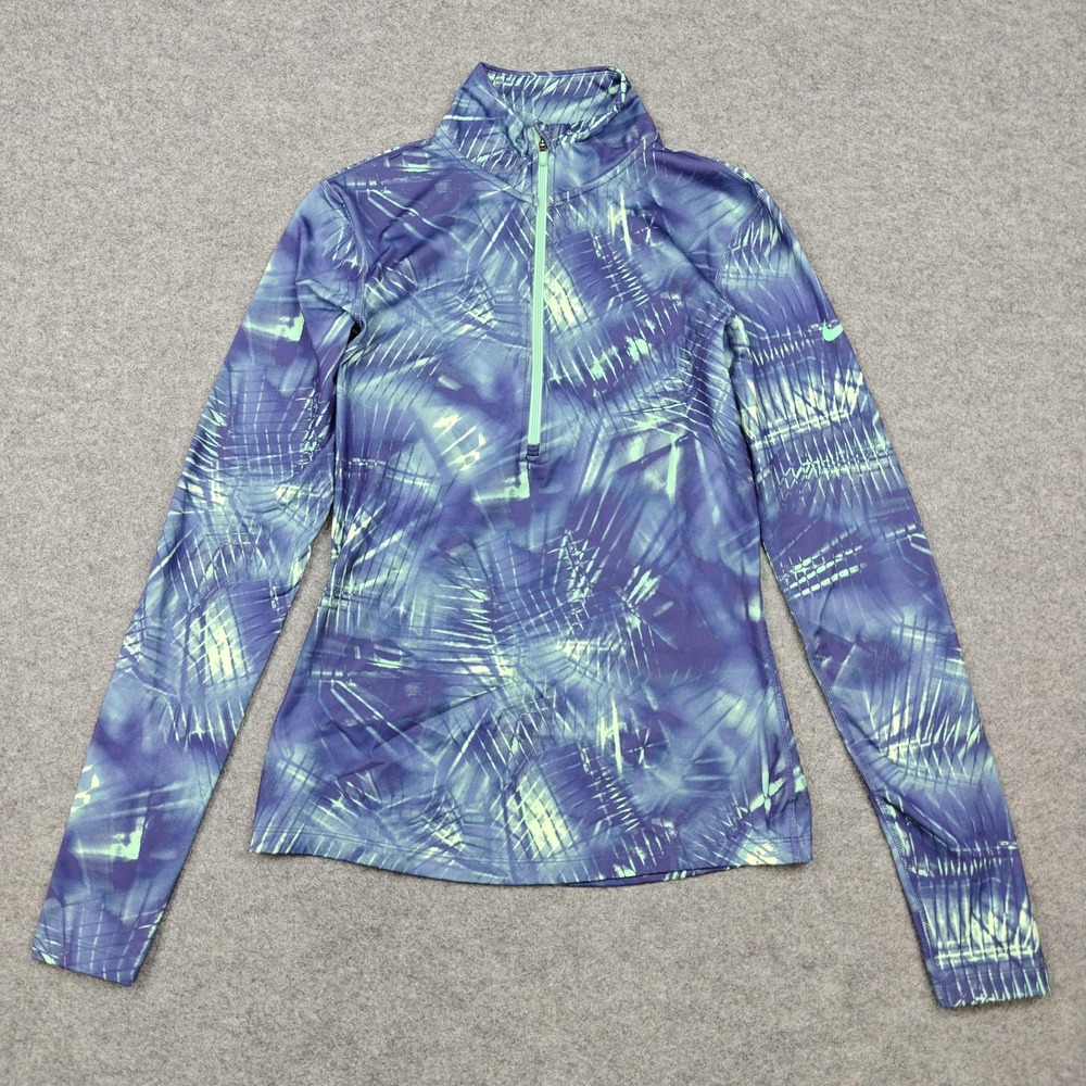 Nike Pro 1/4 Zip Pullover Womens Small Blue Print Dri-FIT Running Gym Athletic